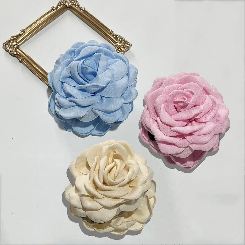 French Fabric Rose Hair Claw Clips – Floral Barrette for Women & Girls, All Seasons