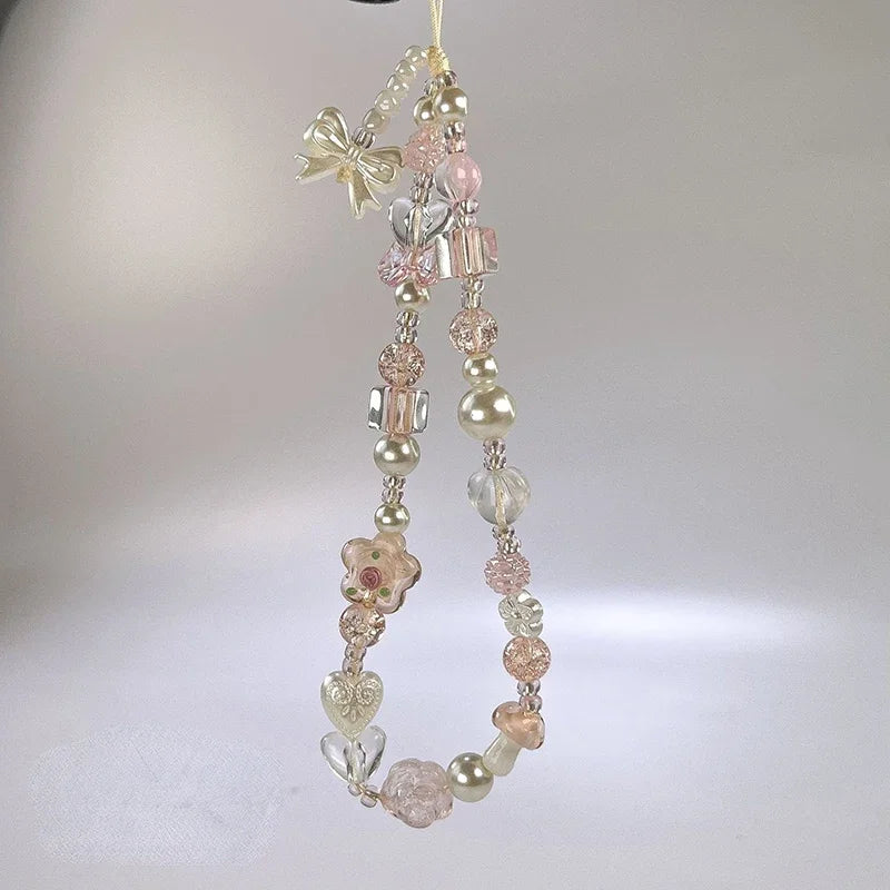 Bow & Flower Beaded Phone Charm Strap