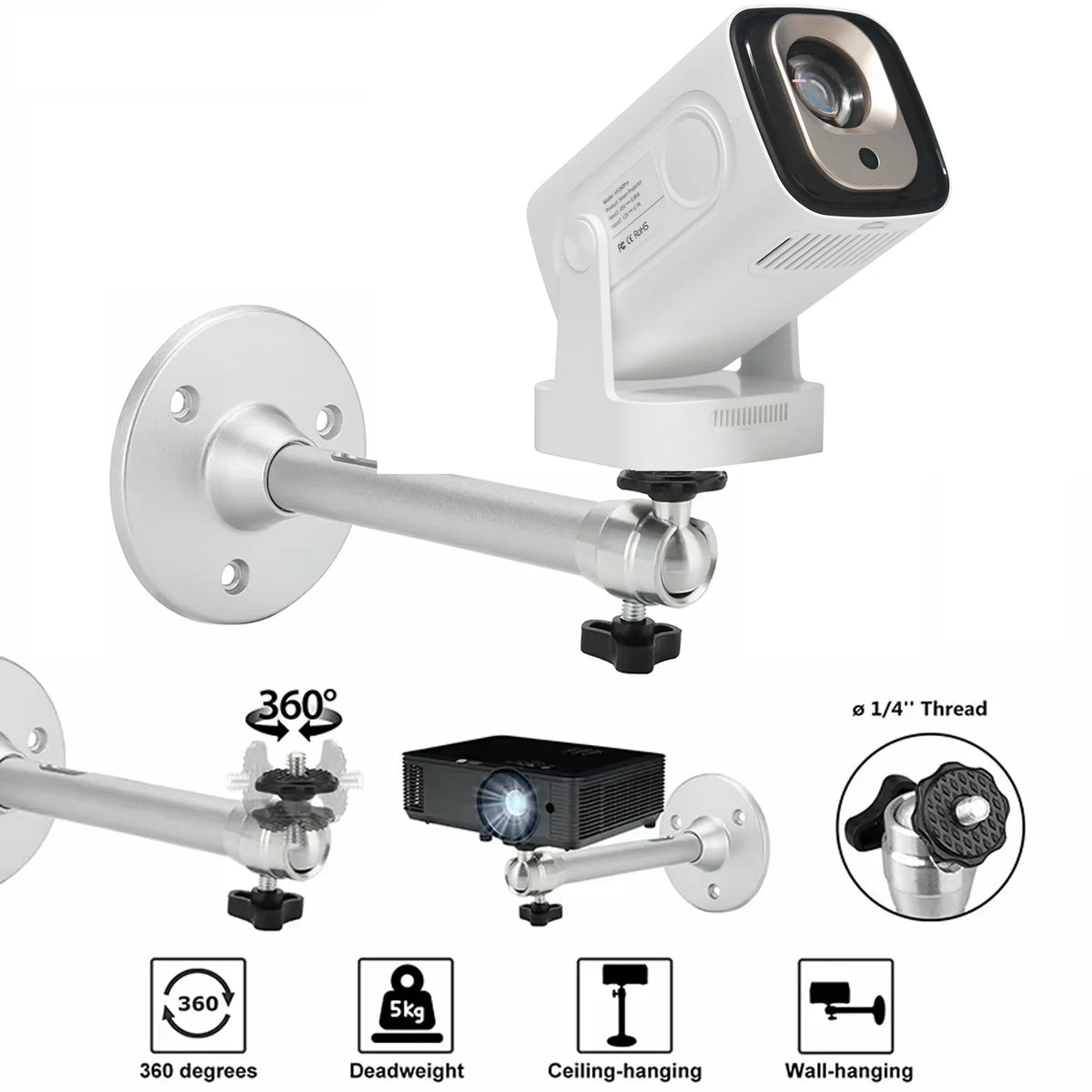360° Adjustable Projector Wall & Ceiling Mount