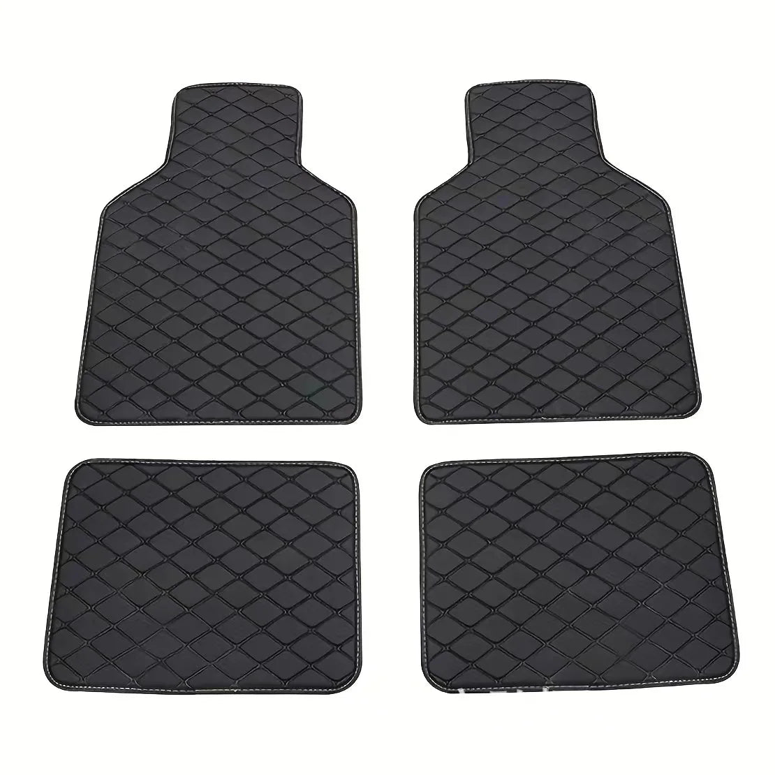 Diamond-Stitched Faux Leather Car Floor Mats – 4-Piece Set