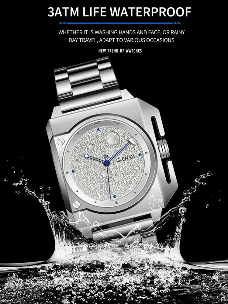 GLENAW GL8655 Men’s Automatic Watch with Moon-Texture Dial