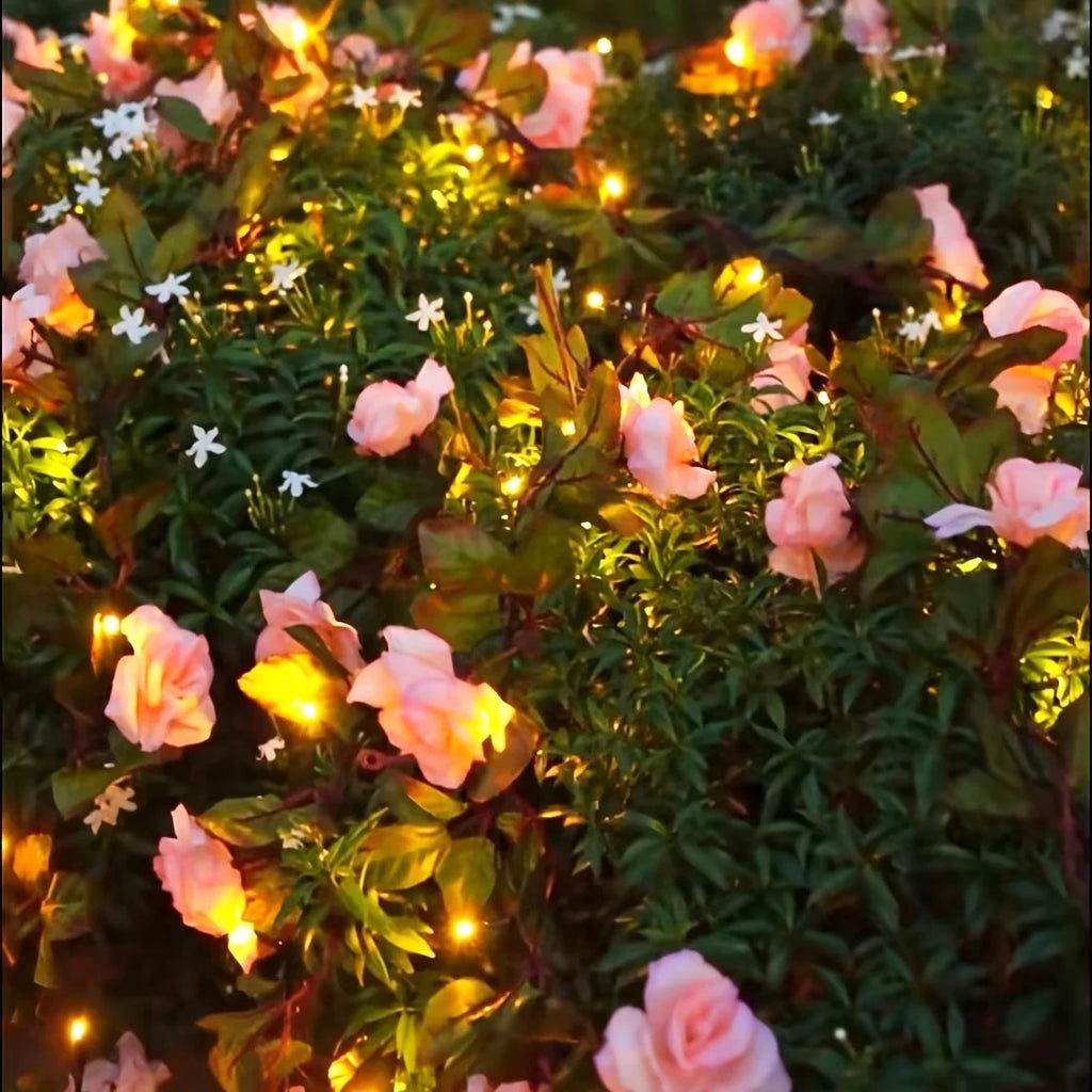 5M 50LED Rose Vine String Lights Solar Powered Artificial Flower Fairy Light for Garden Patio Bedroom Wedding Christmas Decor