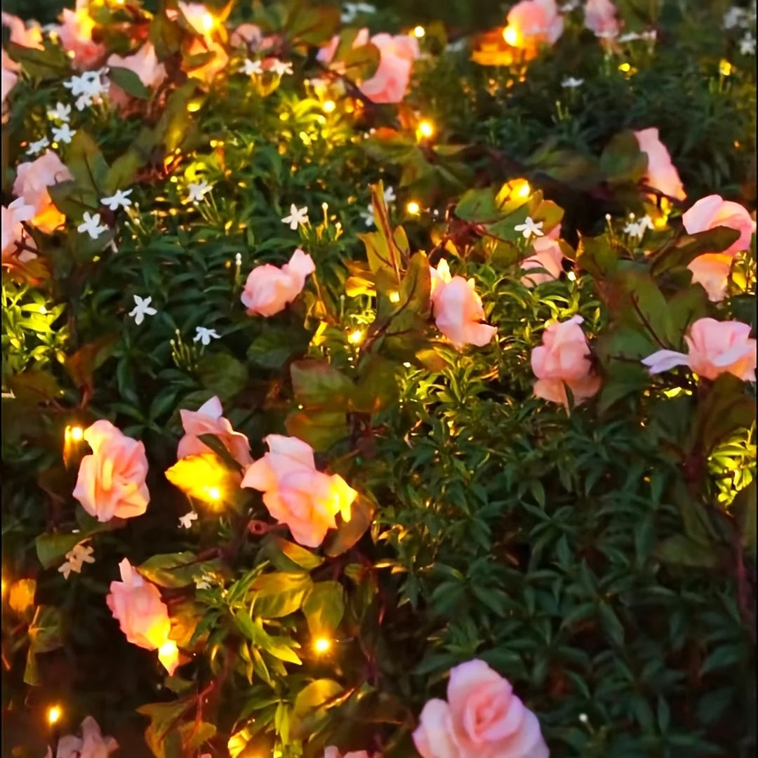 5M 50LED Rose Vine String Lights Solar Powered Artificial Flower Fairy Light for Garden Patio Bedroom Wedding Christmas Decor