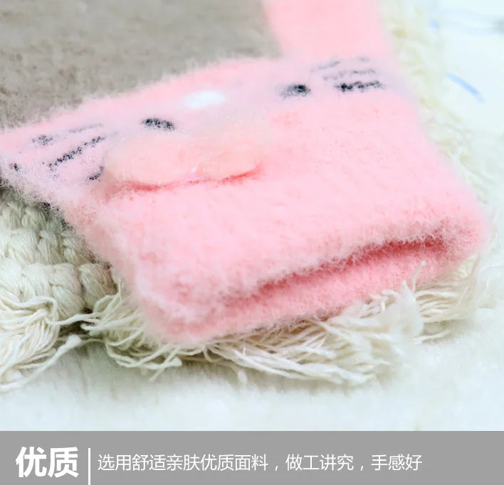 Kids’ Color-Block Cat Knit Gloves