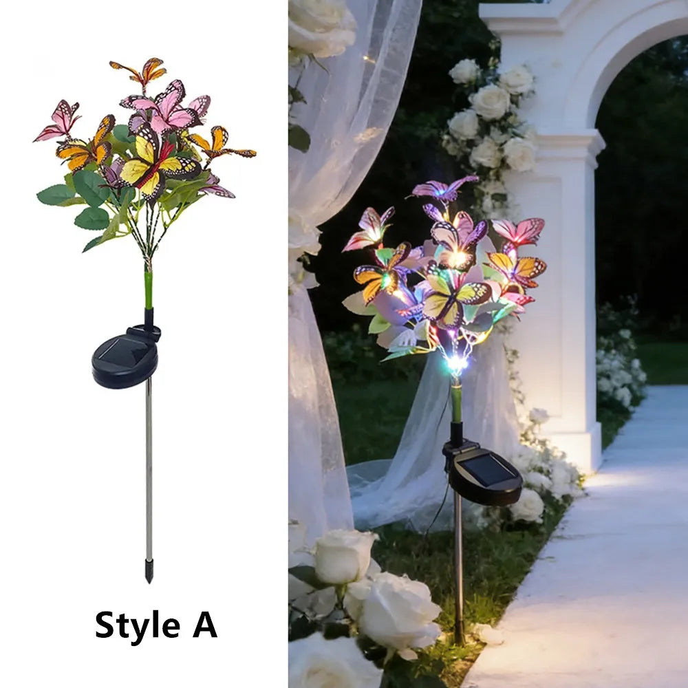 Festival Solar Outdoor Lights Butterfly Flower Garden Fairy Lights Wedding Birthday Decorations Lawn Lamp Yard Path Ornament