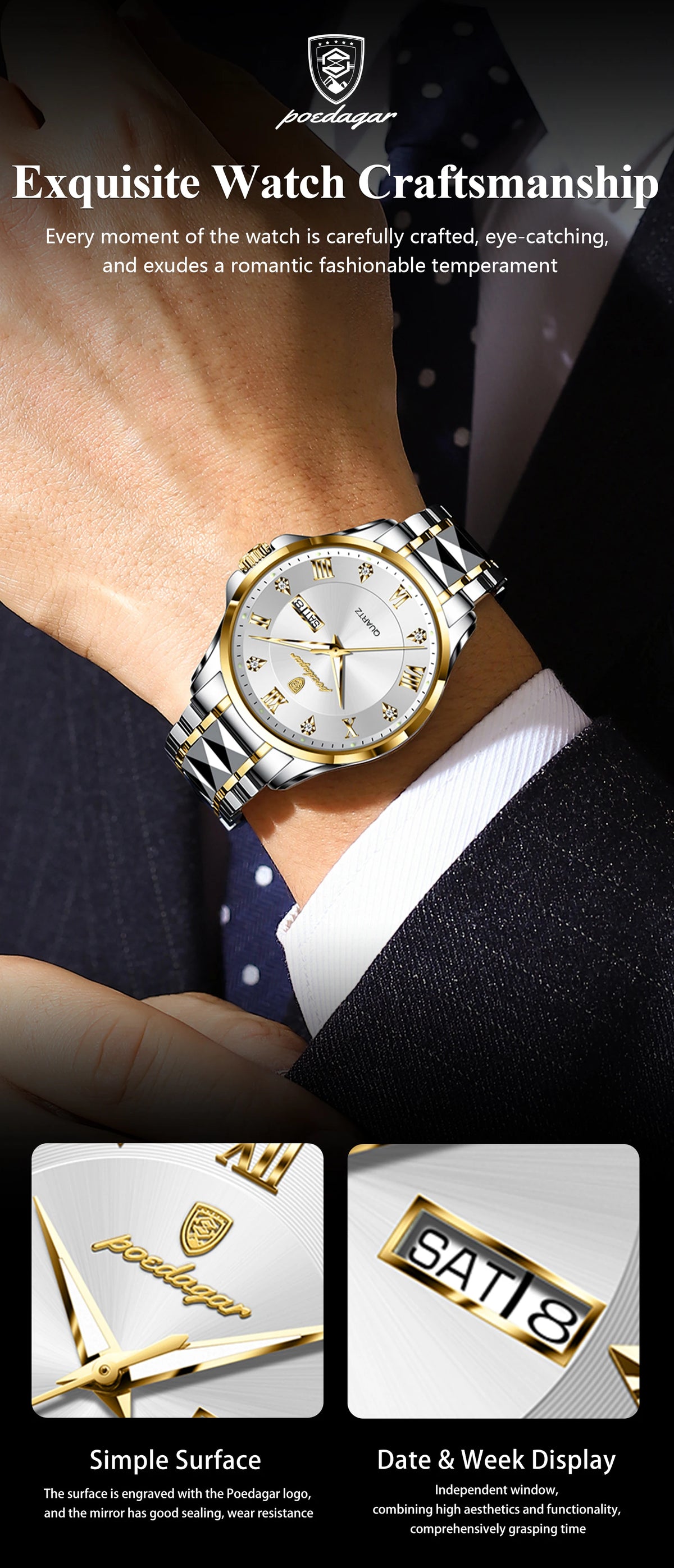 POEDAGAR 883 Men’s Day-Date Quartz Watch