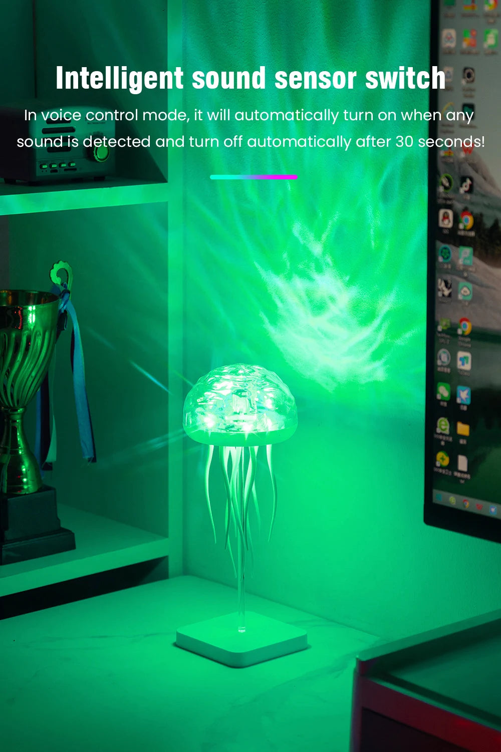 Jellyfish Cartoon LED Nihgt Light Voice Control Gradient Cute Rotating Jellyfish Hanging Bedside Lamp RGB Table Lamps Room Decor