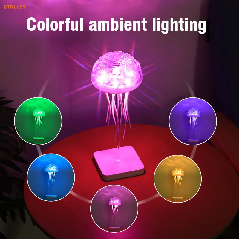 Jellyfish Cartoon LED Nihgt Light Voice Control Gradient Cute Rotating Jellyfish Hanging Bedside Lamp RGB Table Lamps Room Decor
