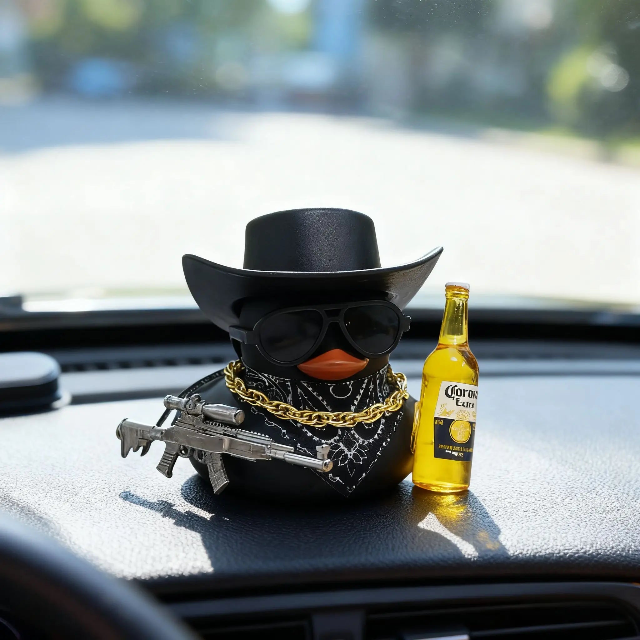 1pc Cool Cowboy Duck Car Dashboard Decor, Funny Duck Ornament with Hat & Accessories, Unique Car Interior Decoration Gift