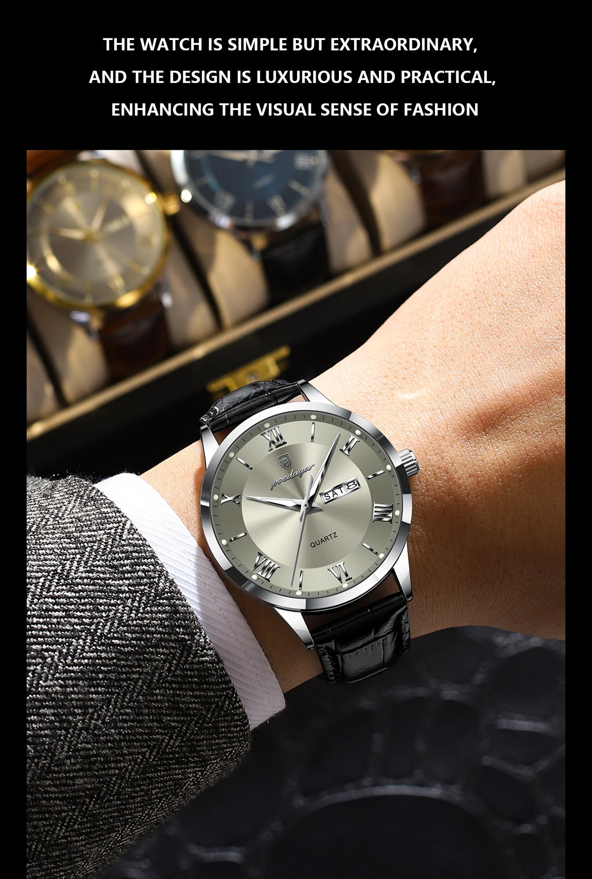 POEDAGAR 978-D Men’s Day-Date Dress Watch