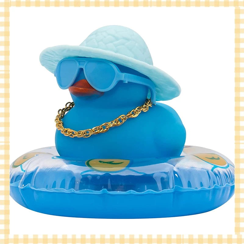 Car Rubber Duck, Coloured  Duck Decoration Dashboard with Sun Hat Swim Ring Necklace Sunglasses for Car Dashboard Decorations