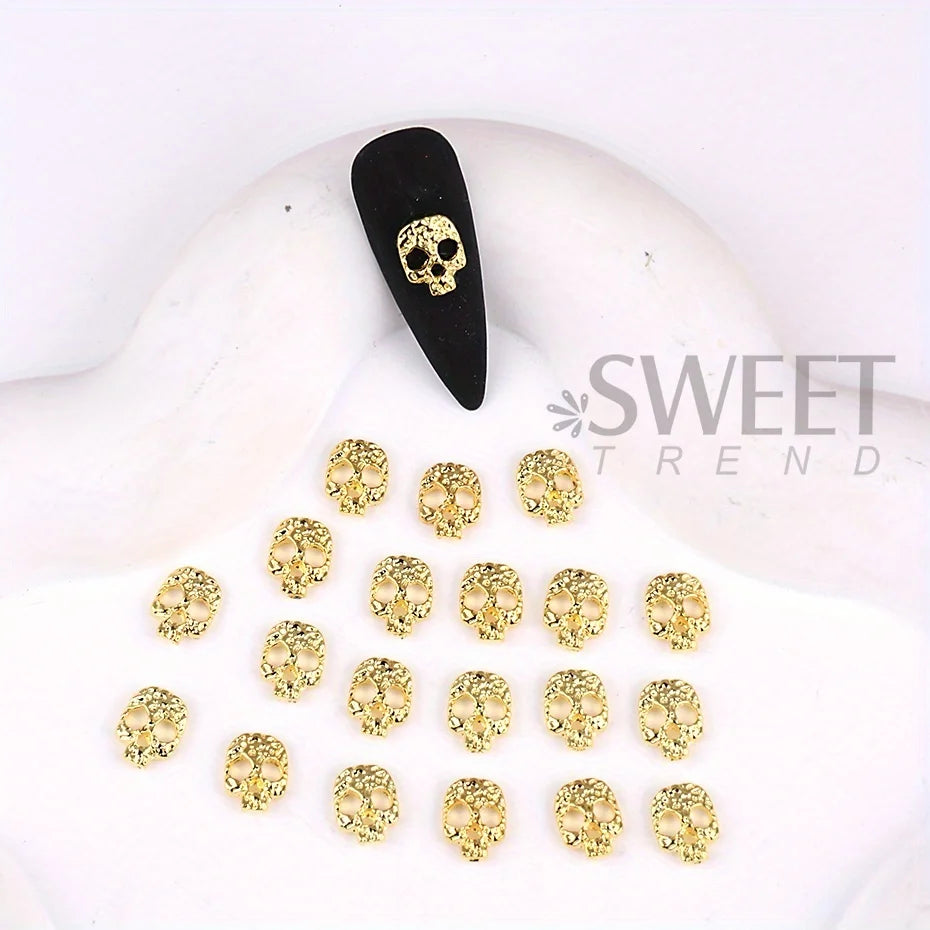 20pcs Alloy Skull Nail Charms Decoration Punk Gothic Skeleton Design Metallic Halloween Holiday 2025 Design Manicure Accessories