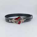 Studded Faux Leather Belt with Red Heart Buckle