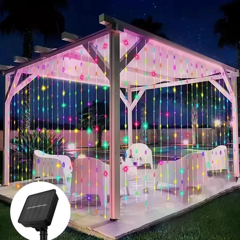 Solar Curtain String Lights 3x3M 300LED Fairy Holiday Decorations Christmas Birthday  for Party Garden Home Wedding Decoration