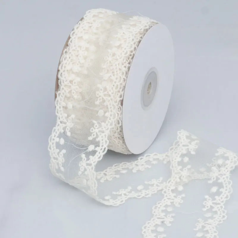 Embroidered Floral Lace Ribbon – Sheer Craft Trim, 35 in