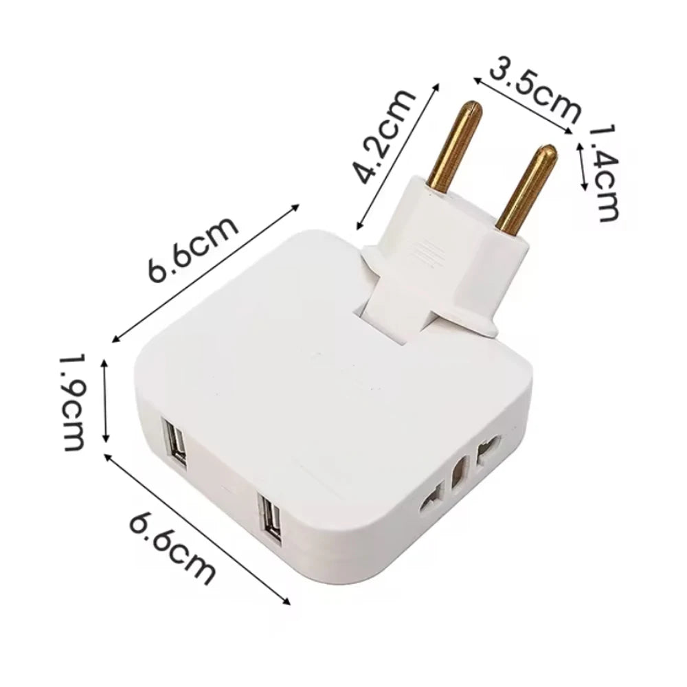 180° Rotating EU Plug Adapter with 2 AC Outlets & 2 USB Ports