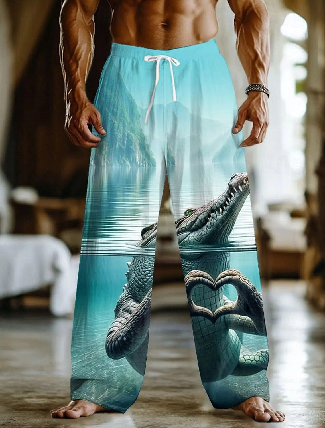 Men's 3D Animal Shark Sea Trousers Baggy Pants Casual Pants Mid Waist Funny Style Elastic Drawstring Waist Pants Fall Spring