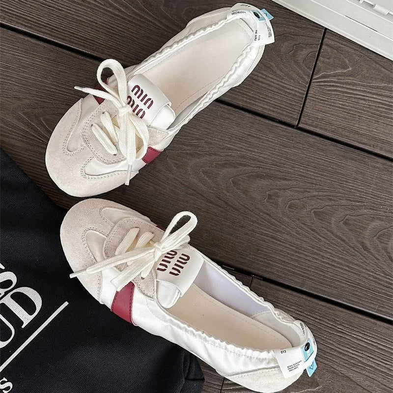 2025 New Women's Casual Sneakers Summer Cozy Shallow Ballet Flats Shoes 2025 New Women Lace Up Sport Shoes Zapatos De Mujer