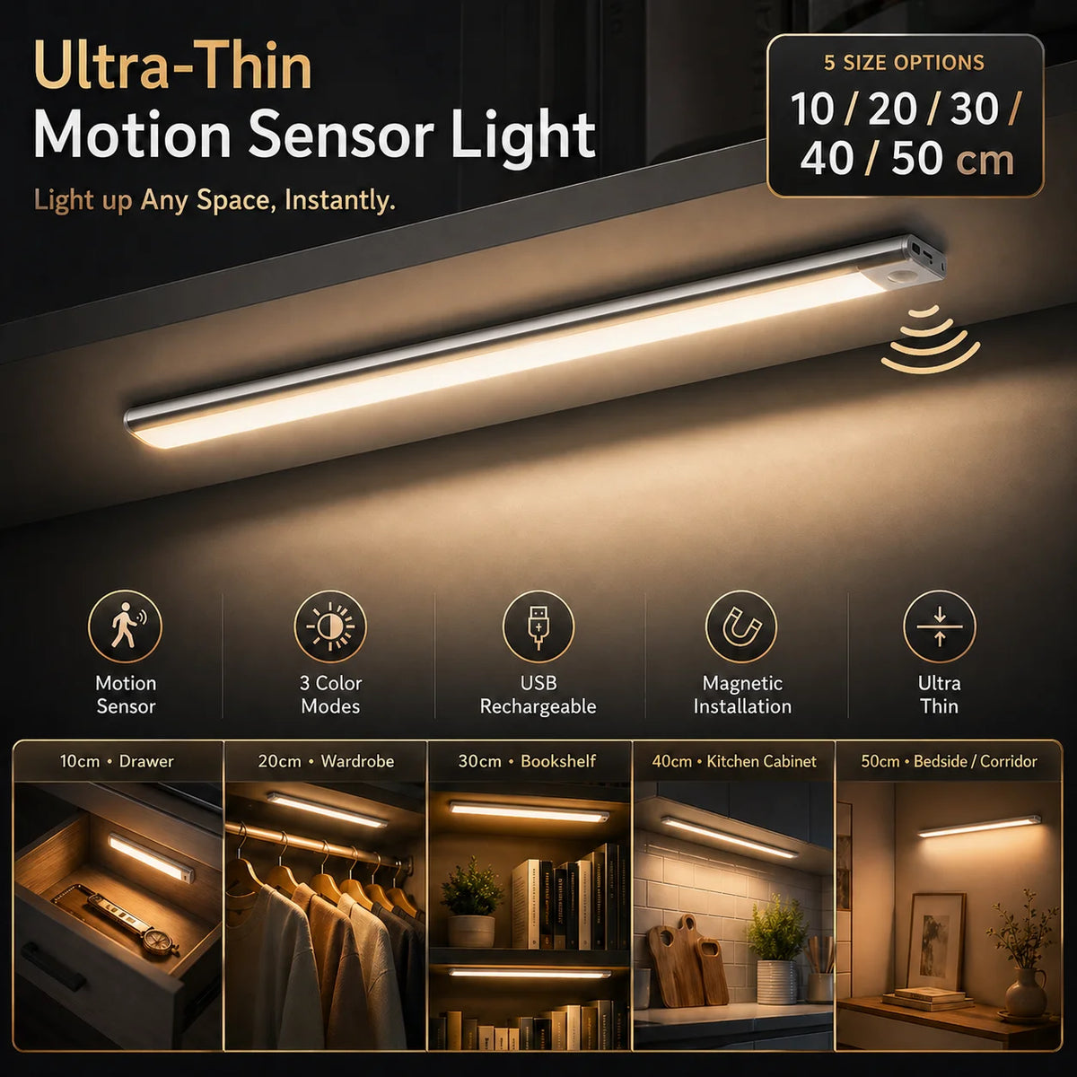 Rechargeable Motion-Sensor LED Cabinet Light