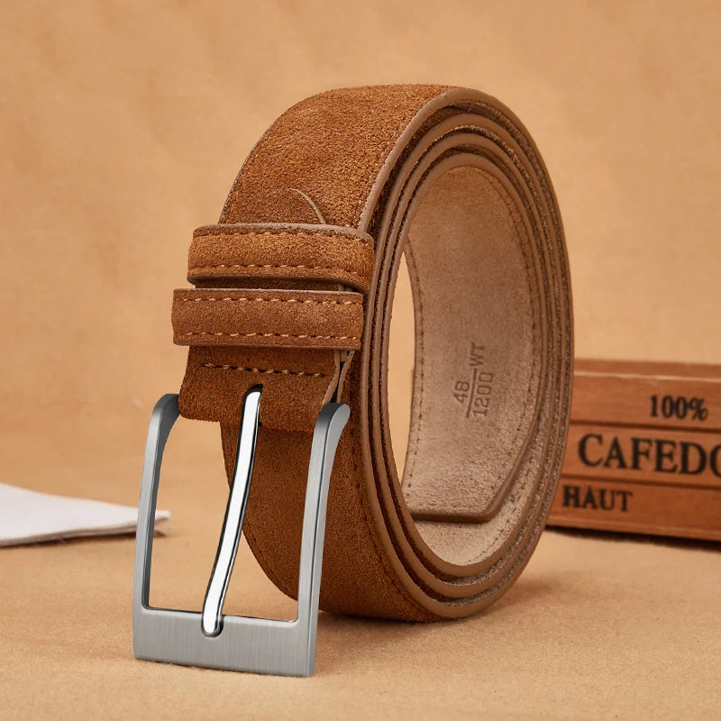 Suede-Look Casual Belt with Classic Pin Buckle