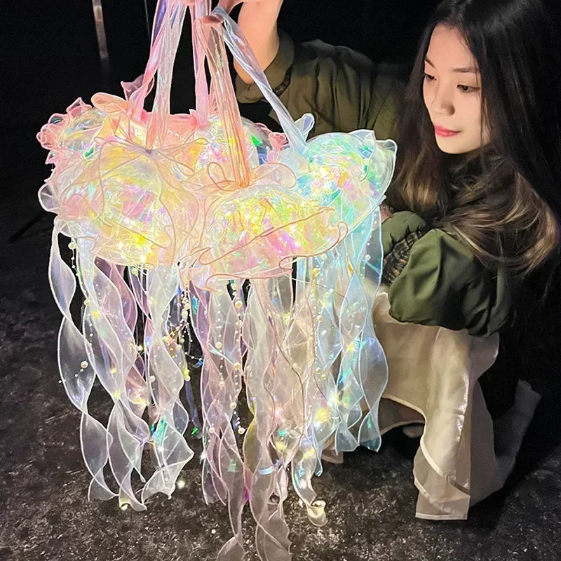 LED Jellyfish Lamp Colored DIY Mermaid Jellyfish Light Hand-held Luminous Lantern Girls Birthday Party Wedding Decor Night Light