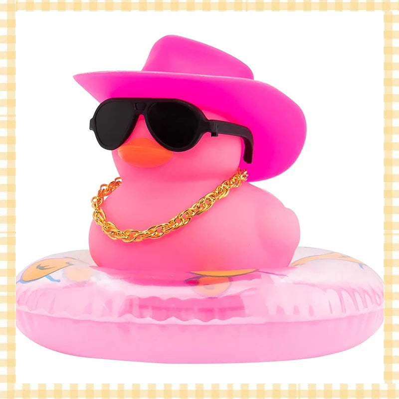 Car Rubber Duck, Coloured  Duck Decoration Dashboard with Sun Hat Swim Ring Necklace Sunglasses for Car Dashboard Decorations