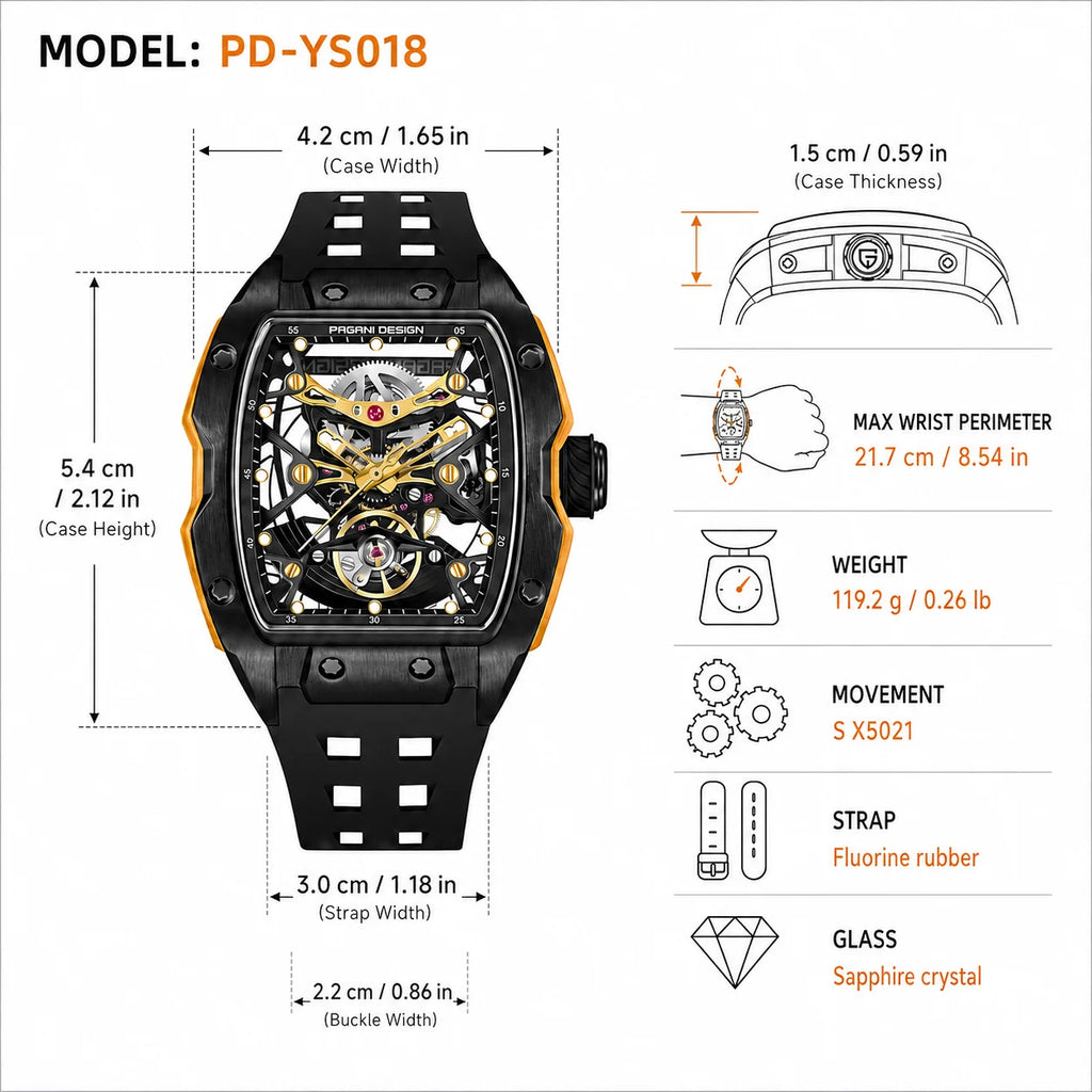 PAGANI DESIGN PD-YS018 Men’s Automatic Skeleton Watch