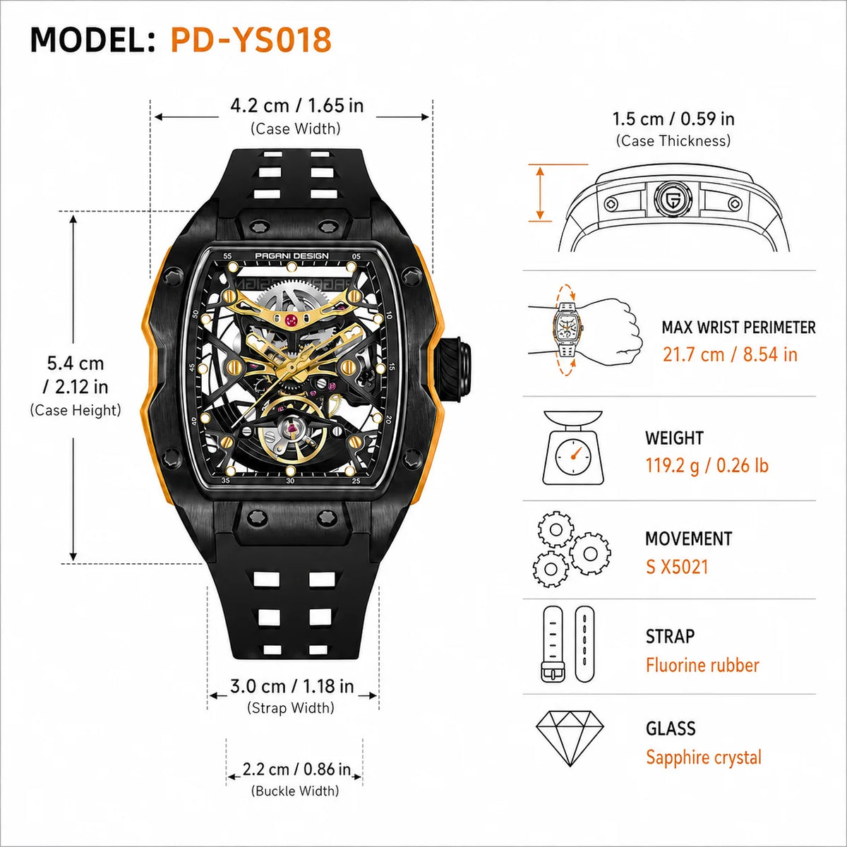 PAGANI DESIGN PD-YS018 Men’s Automatic Skeleton Watch