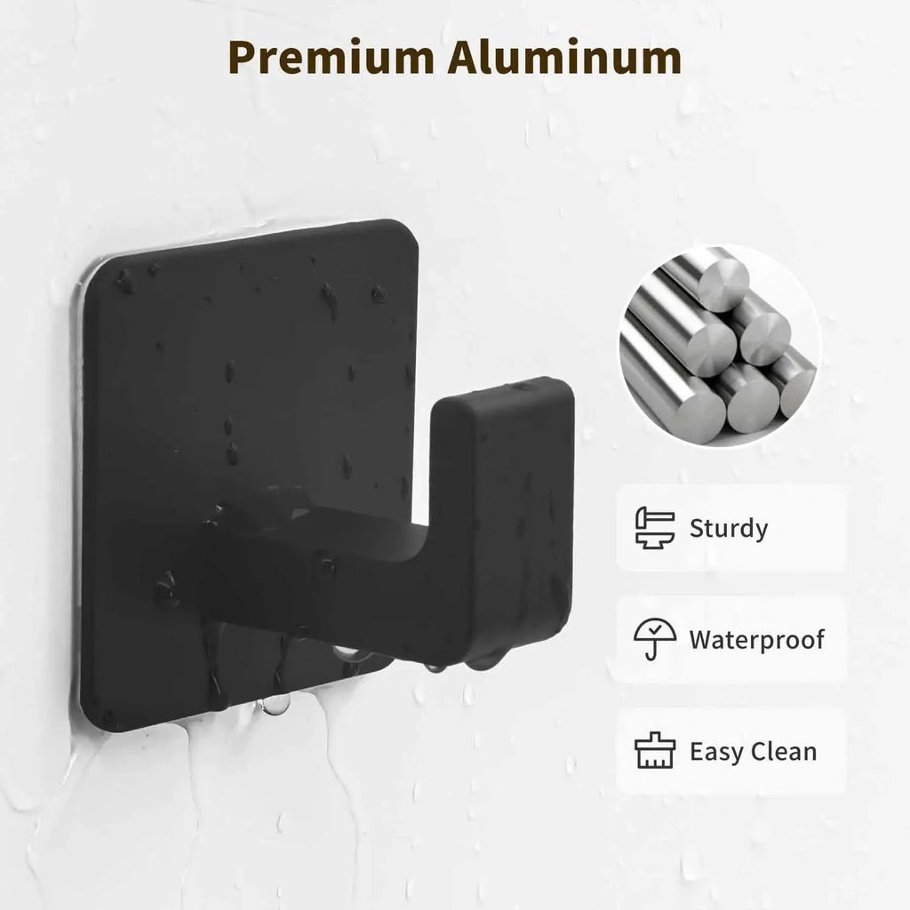 Black Aluminum Adhesive Wall Hooks – 1–4 Piece Options