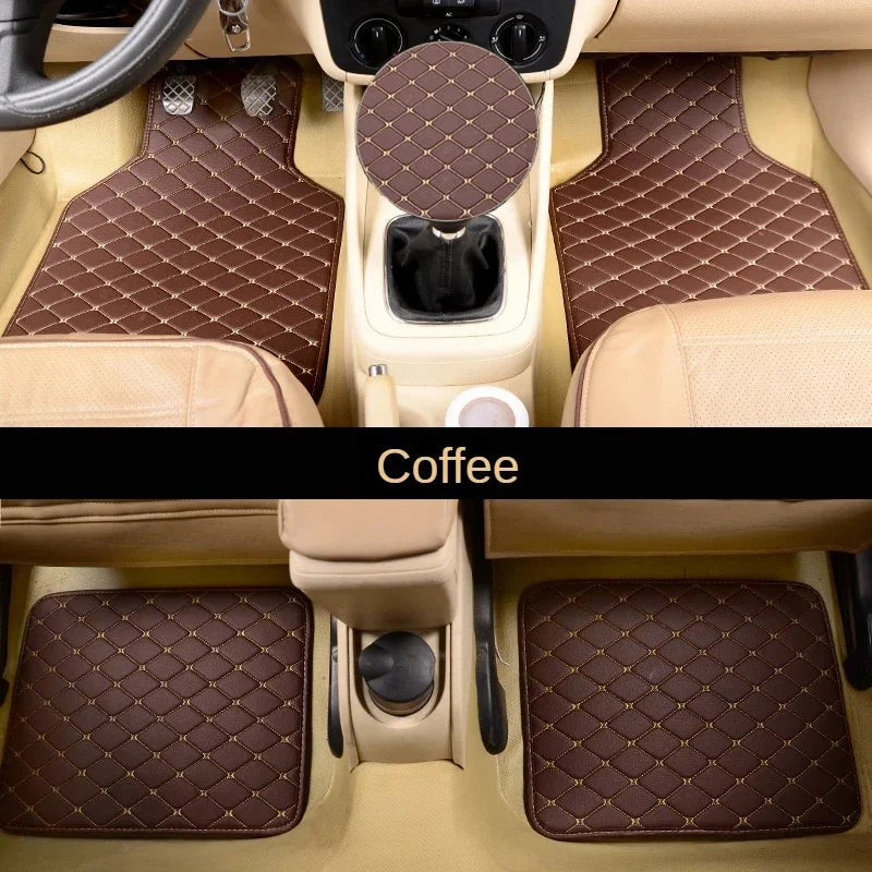 Diamond-Stitched Faux Leather Car Floor Mats – 4-Piece Set