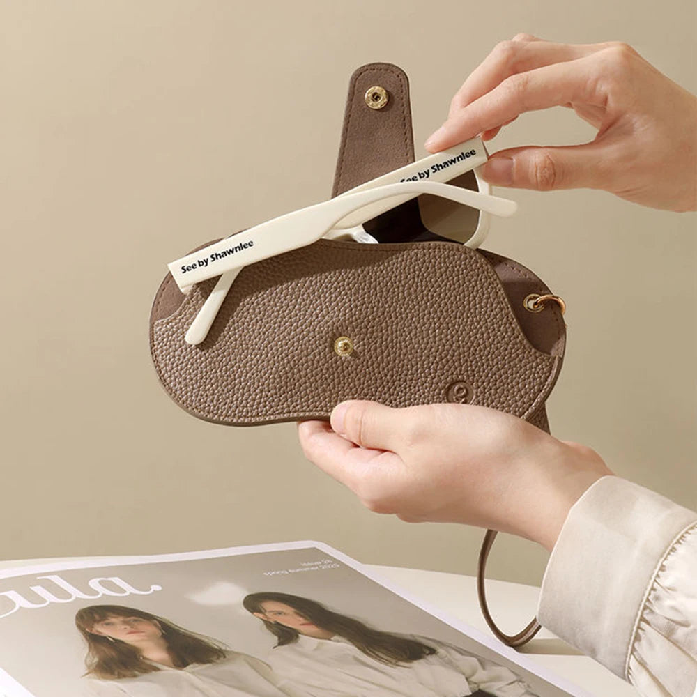 Textured Faux Leather Glasses Pouch with Carry Handle