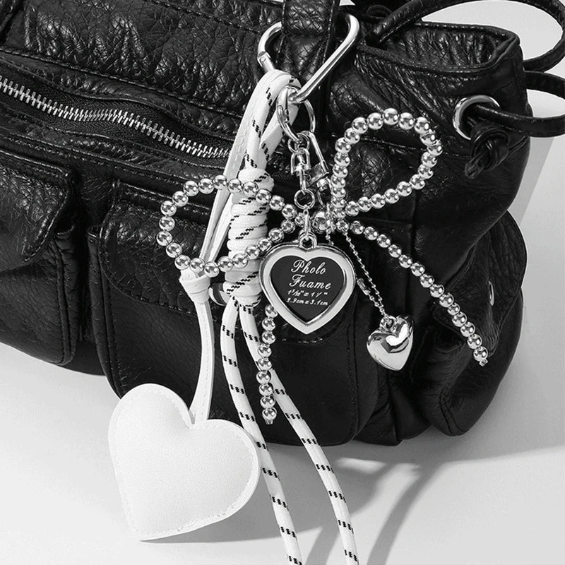 Bow & Heart Braided Bag Charm