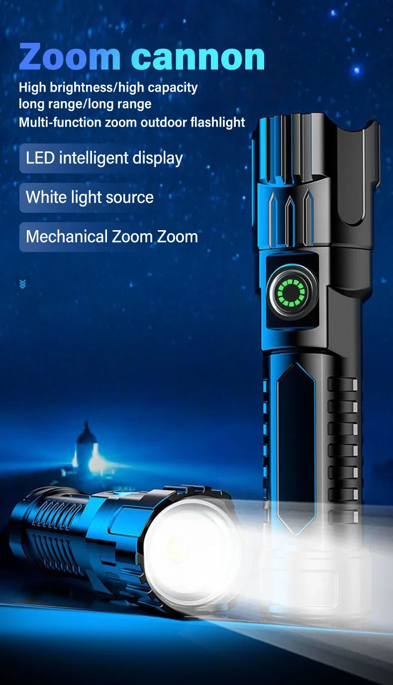 Powerful LED Flashlight USB C Rechargeable Zoomable Searchlight 3 Modes Handheld Flashlight for Outdoor Camping Hunting Torch