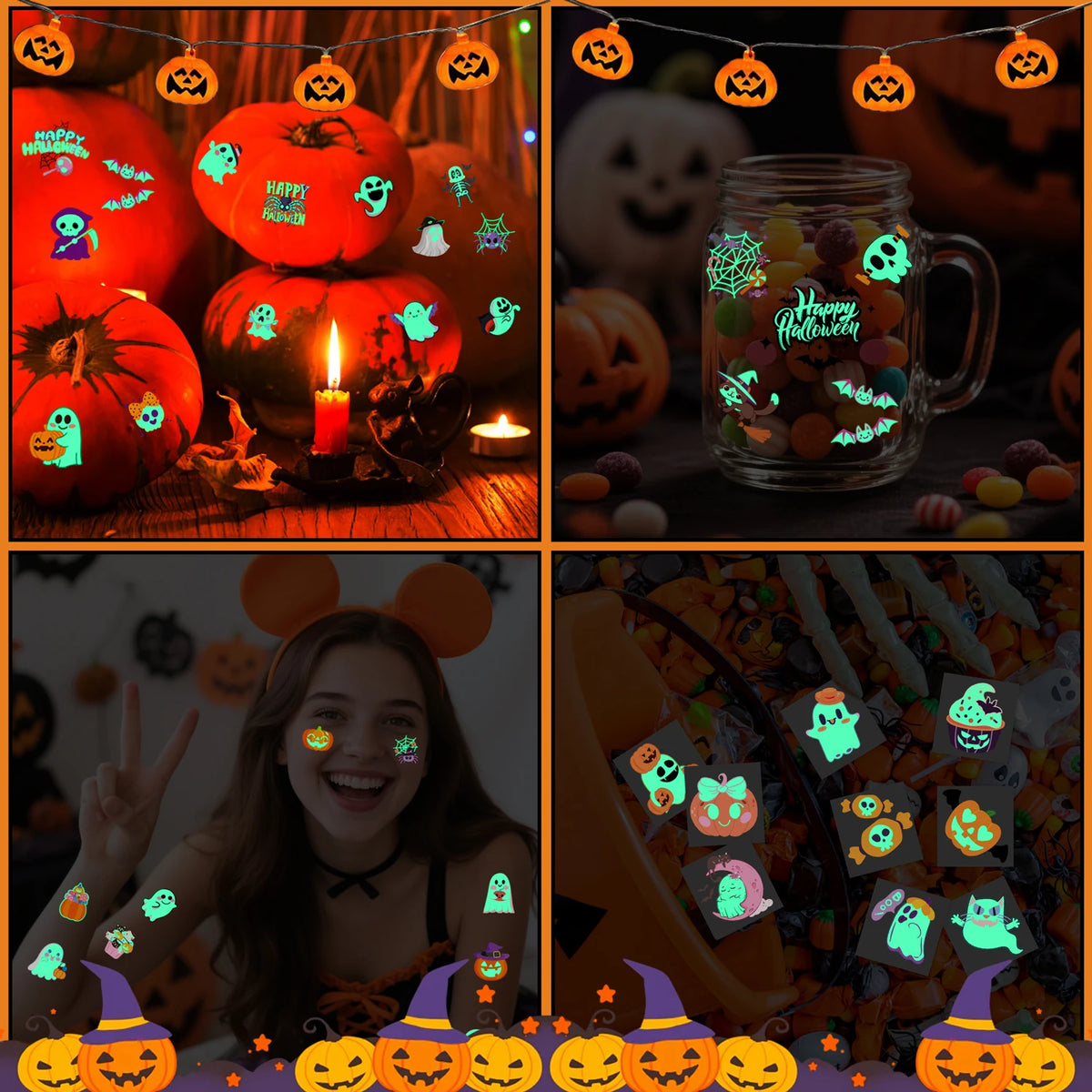 Glow-in-the-Dark Halloween Temporary Tattoos – 36 Sheets