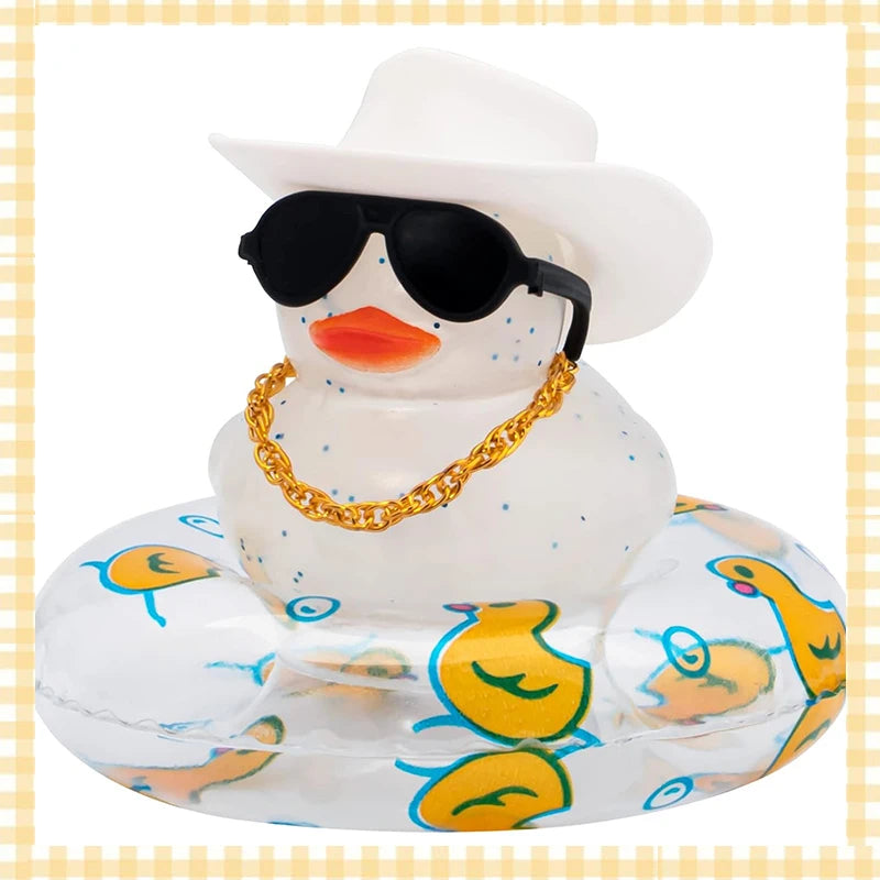 Car Rubber Duck, Coloured  Duck Decoration Dashboard with Sun Hat Swim Ring Necklace Sunglasses for Car Dashboard Decorations