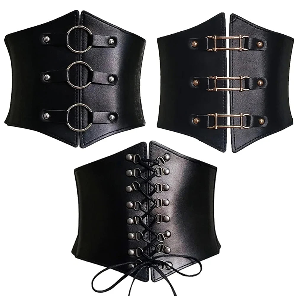Women’s Wide Faux Leather Corset-Style Waist Belt