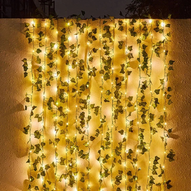 Solar String Light Artificial Leaf Flower Light Garland Decoration Outdoor Room Curtain Lamp Wedding Party Garden Solar Light