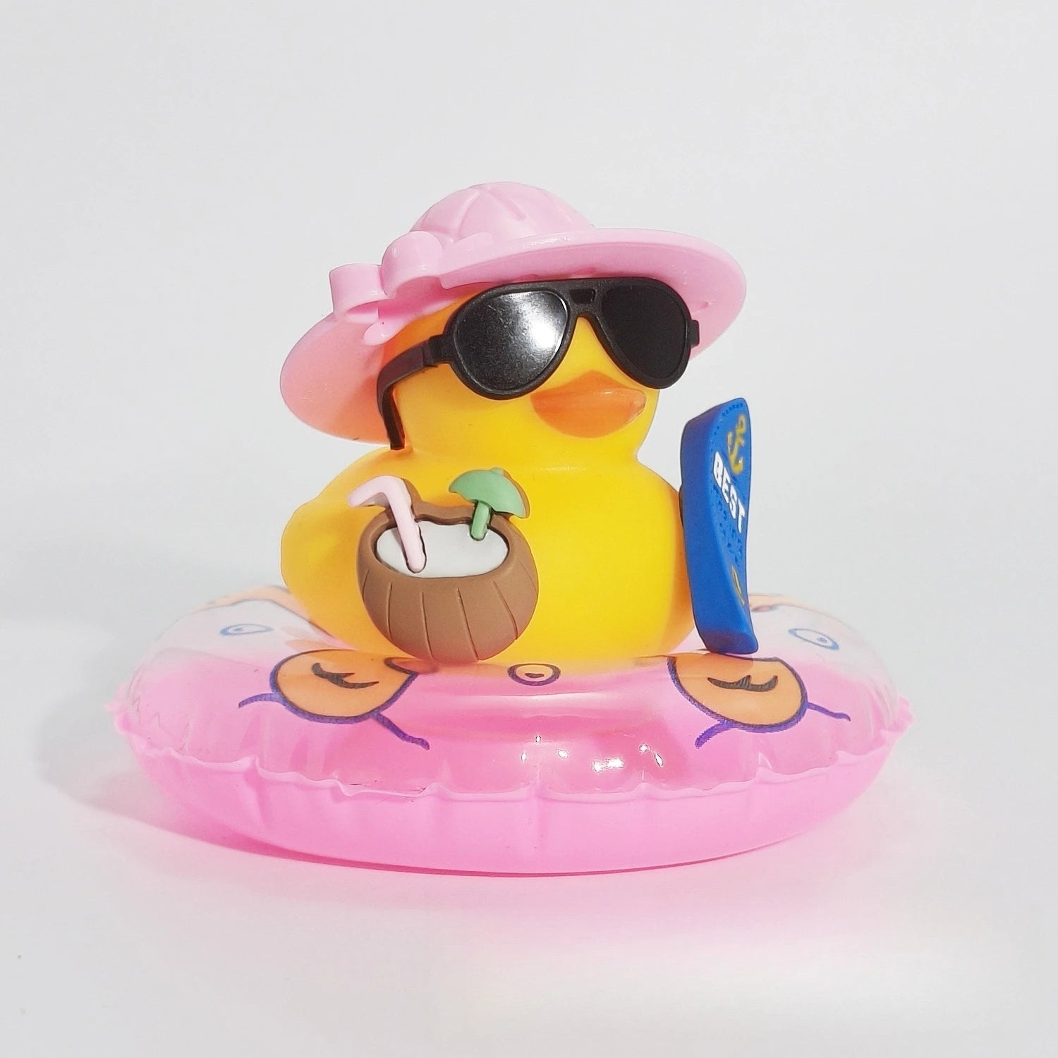 Cool Duck Car Interior Decoration, Adorable Rubber Duck with Sunglasses & Float, Perfect for Car, Office & Room Decor