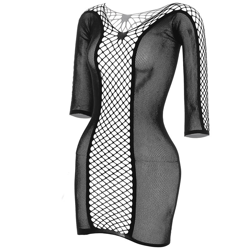 1 Piece Beach Cover Up without Bikini Summer's Hottest Mesh Swimsuit Women Summer Pool Swimwear Long Sleeves Hollow Out Dress