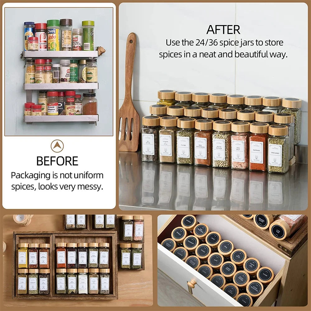 Glass Spice Jar Set with Bamboo Lids – 4 fl oz