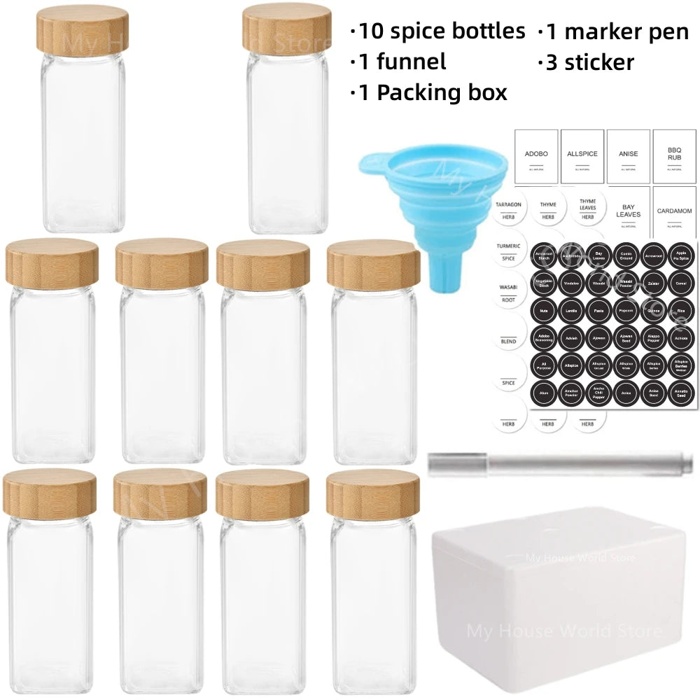 Glass Spice Jar Set with Bamboo Lids – 4 fl oz