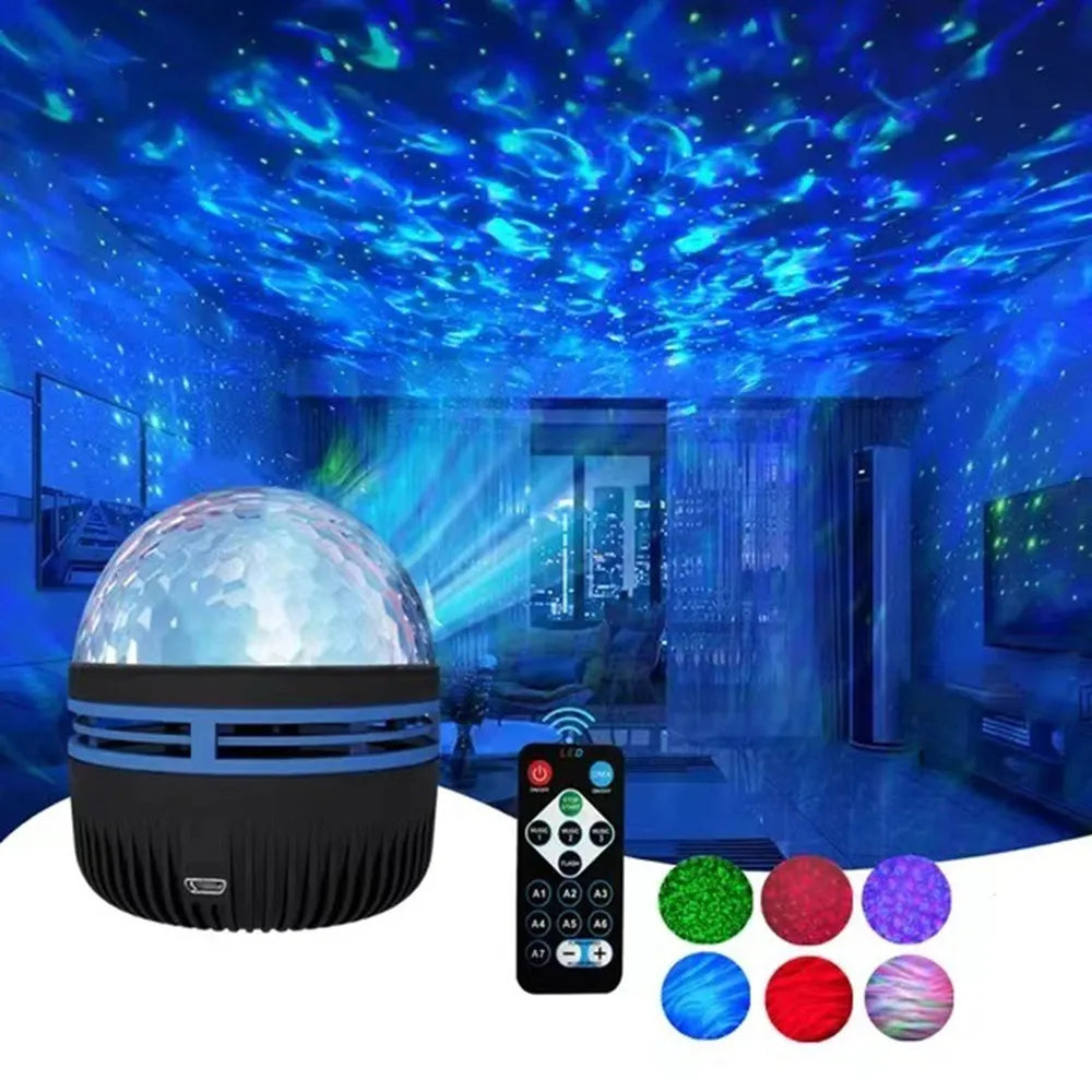 USB Galaxy Projektor Aurora 5V Nattlampa 360° Roterande GB Färgglada Nattlampor med Fjärrkontroll för Hemmabio och Rumsinredning