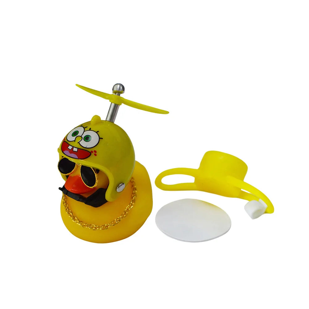 Motorcycle Cute Wind-breaking Duck Bicycle Small Yellow Duck with Helmet Airscrew Car Interior Decoration Decor Accessories