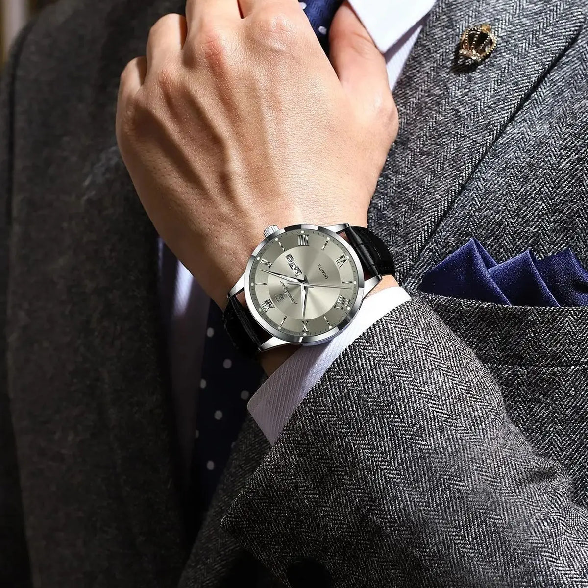 POEDAGAR 978-D Men’s Day-Date Dress Watch