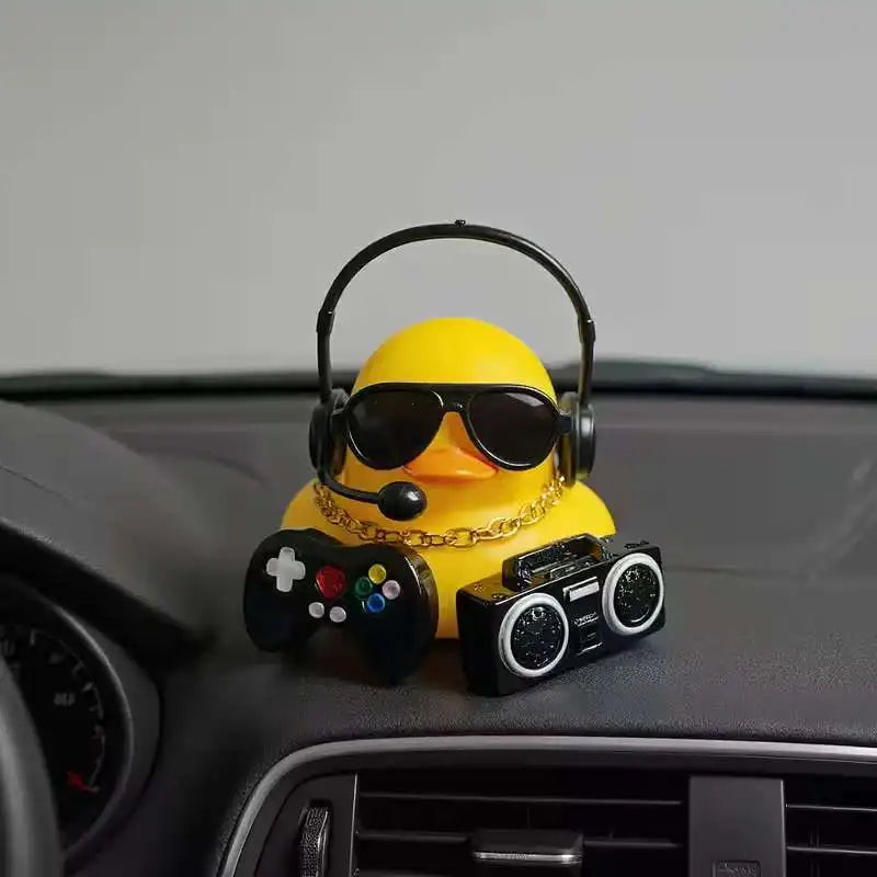 Cool Hip Hop Music Duck Car Decorations Rubber Ducks Cute Dashboard Rubber Ducks for Car Ornament with Headphone Game Player