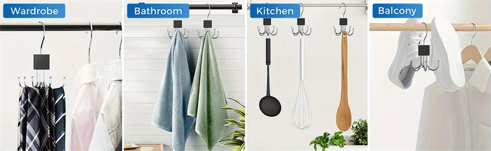 360° Rotating Belt & Accessory Hanger – Multi-Hook Closet Organizer, Wood & Metal