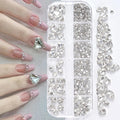 12 Grids 3D Champagne Nail Art Rhinestones Mixed Round,Fat Square,Heart,Butterfly Glass Diamond Nail Charms DIY Manicure Decor *