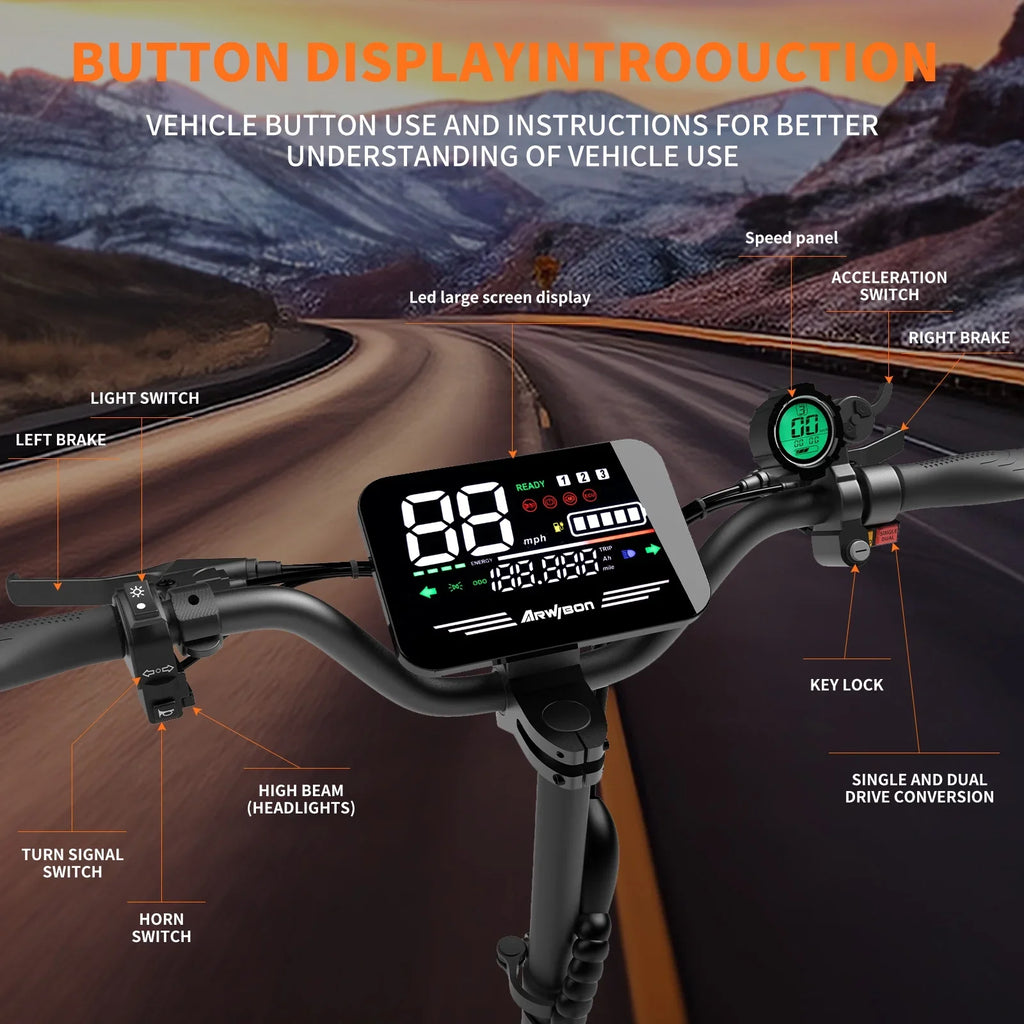 Arwibon GT08 5600W Dual Motor Electric Scooter – 46 MPH Top Speed, 60V 27Ah, 11" Off-Road Tires, Foldable, CE Certified
