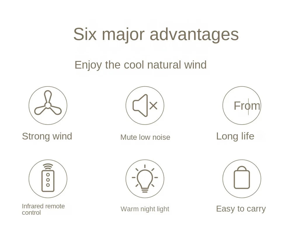 Portable Rechargeable Fan with LED Light & Remote