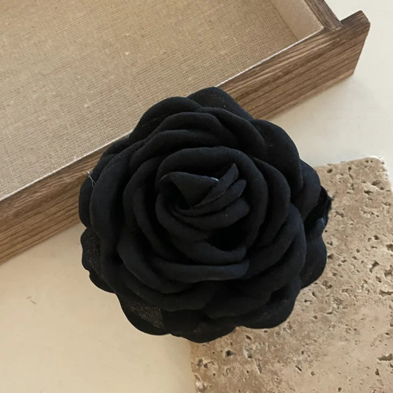 French Fabric Rose Hair Claw Clips – Floral Barrette for Women & Girls, All Seasons